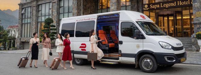 Family and couple travelers comfortable in VIP limousine seats on Hanoi to Sapa route