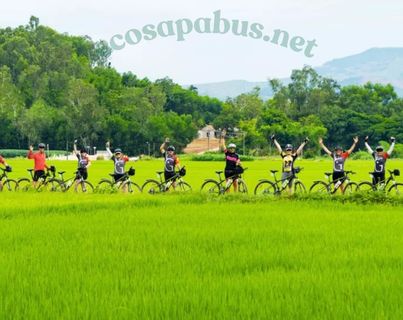 Mai Chau from Hanoi 2026 | Travel Guide, Transfer & Things To Do Cycling through Mai Chau rice fields on a flat valley path with limestone mountains in the background, Vietnam