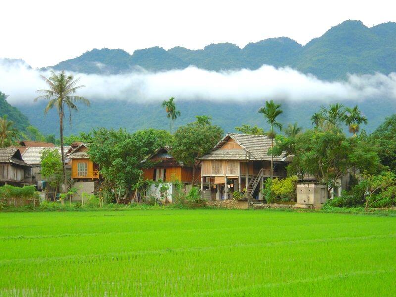 Mai Chau from Hanoi 2026 | Travel Guide, Transfer & Things To Do Lac Village Mai Chau with traditional Thai stilt houses surrounded by green rice paddies in Hoa Binh Province Vietnam