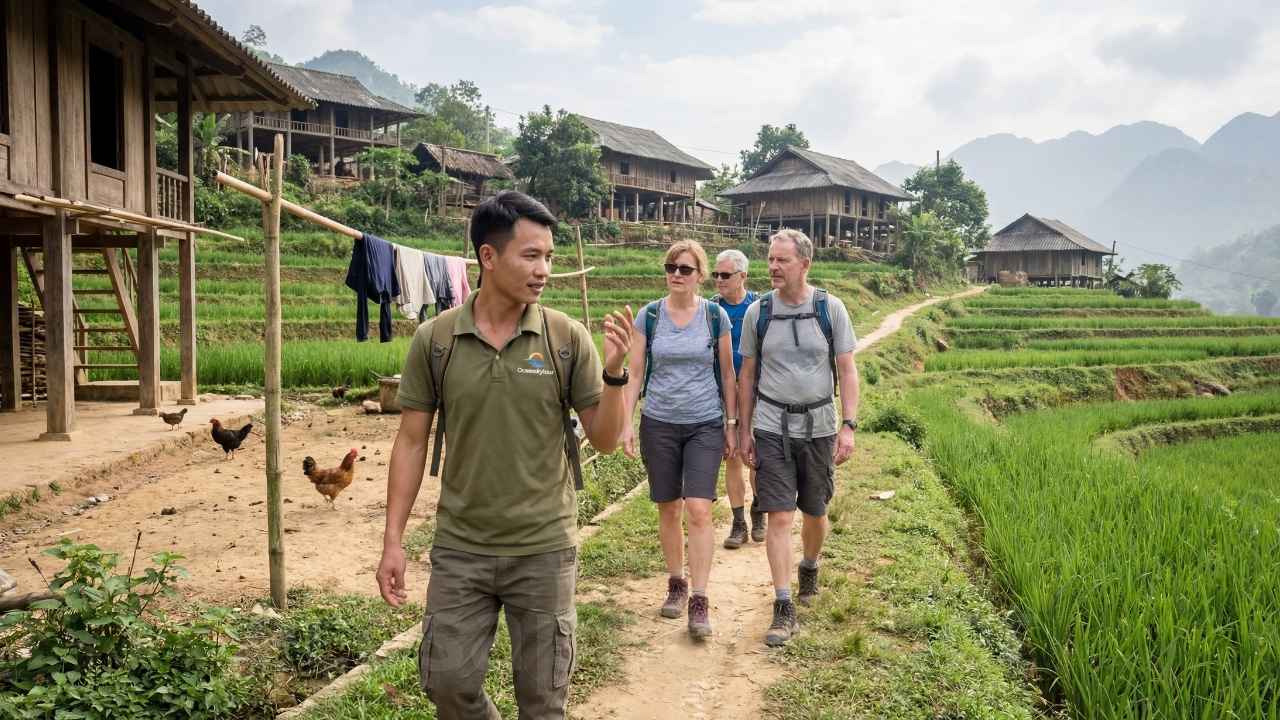 Pu Luong Travel Guide 2026: 8 Highlights, Best Time & Tours from Hanoi Trekking path through rice terraces in Pu Luong