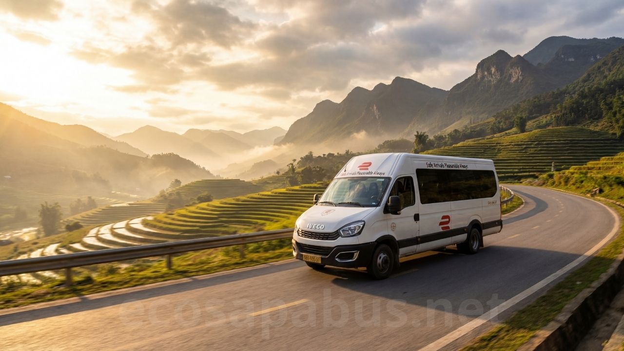 Road journey from Noi Bai Airport through North Vietnam mountains to Sapa