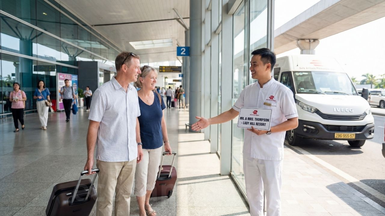Private car waiting at Noi Bai Airport for direct Sapa transfer — airport pickup service