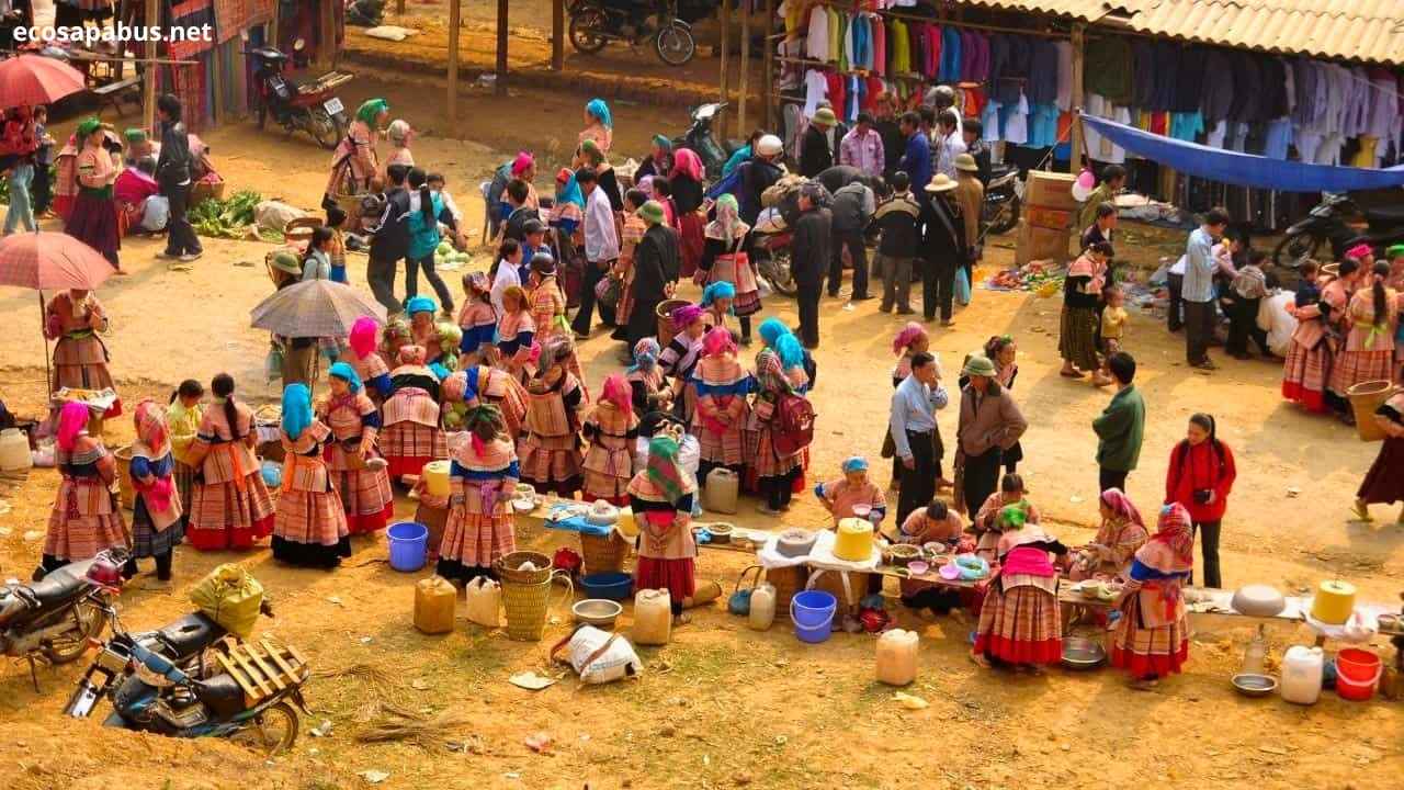 Bac Ha Sunday Market Flower Hmong colorful embroidered costume Lao Cai ethnic minority