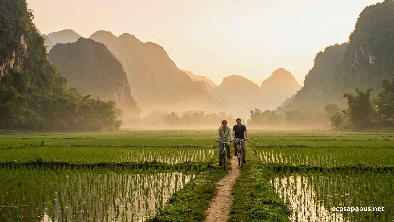 Cycling Mai Chau rice paddies sunrise morning mist — things to do Mai Chau 2026