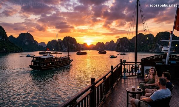 Sunset from cruise boat in Lan Ha Bay