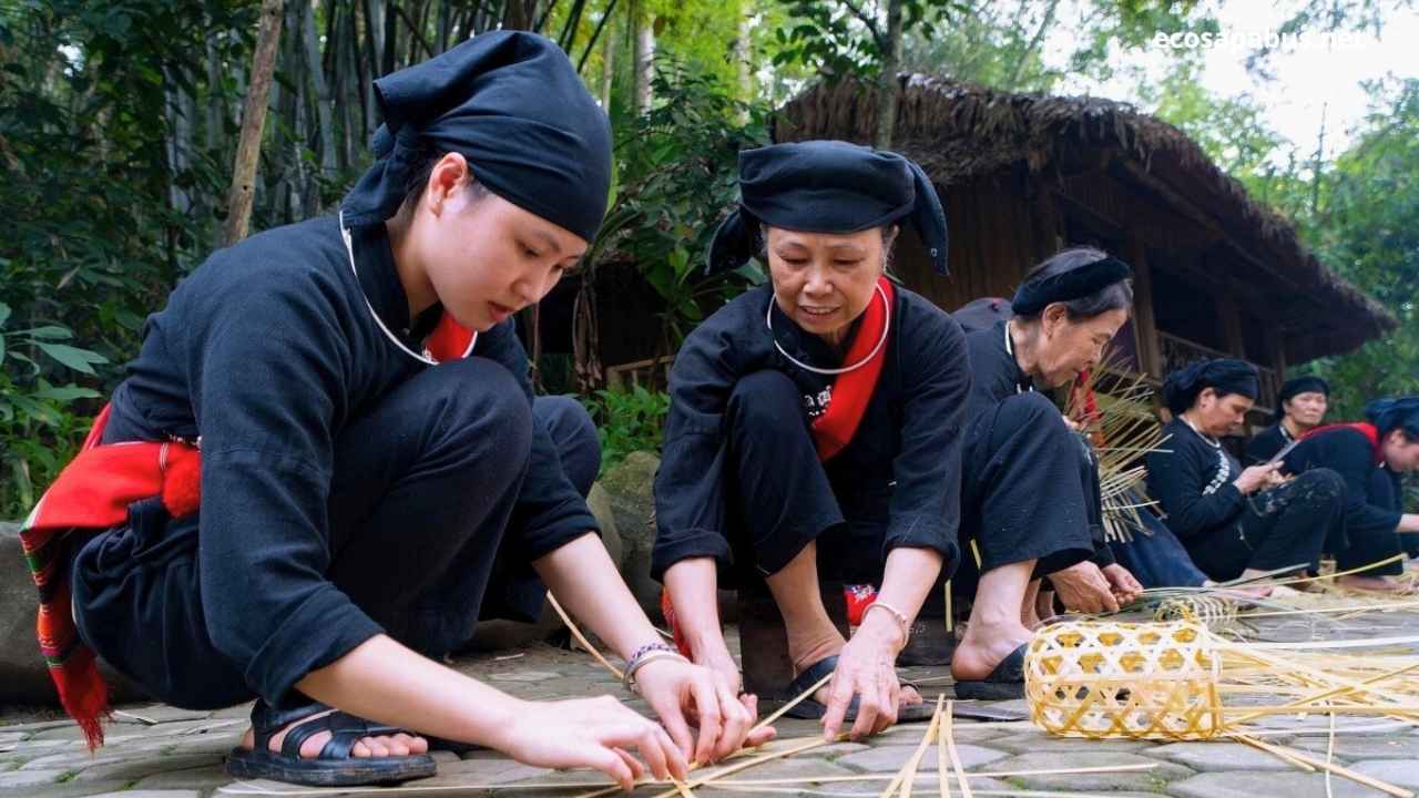 Thai ethnic village daily life in Pu Luong with traditional stilt houses