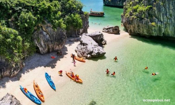 Three Peaches Beach with white sand and limestone cliffs