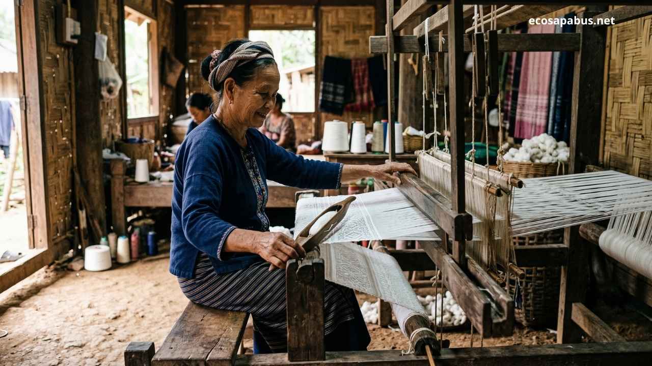 White Thai weaving traditional loom Lac village Mai Chau — cultural guide 2026