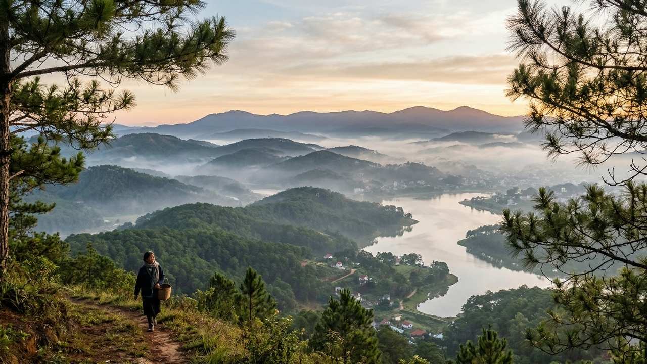 Da Lat Central Highlands pine forest and misty valley Vietnam 2026