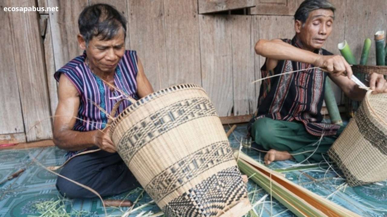 Woven baskets and handmade craft details at a local market