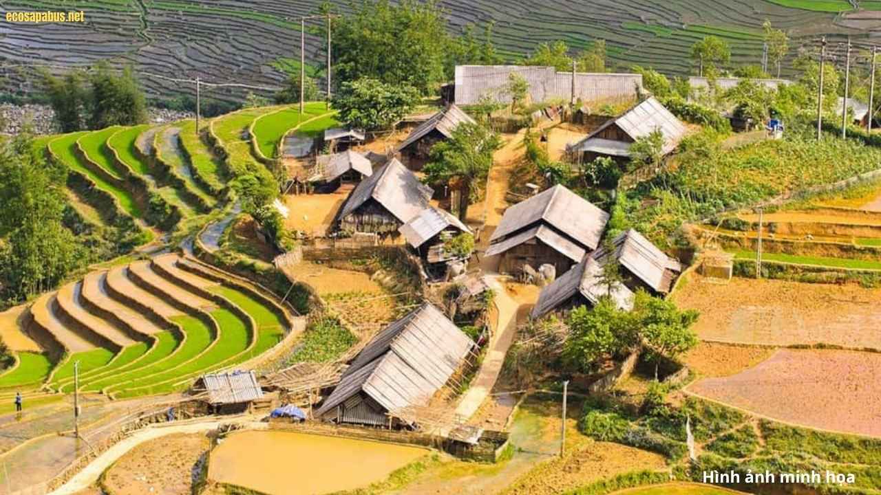 Ma Tra Village Sapa Vietnam — Black Hmong terraced rice fields Fansipan mountain slope