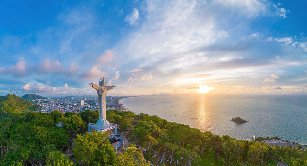 Christ the King statue Vung Tau Vietnam 32 metres arms outstretched over the sea