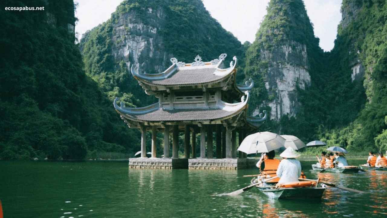 Cycling rice paddies Tam Coc Ninh Binh flat landscape bicycle