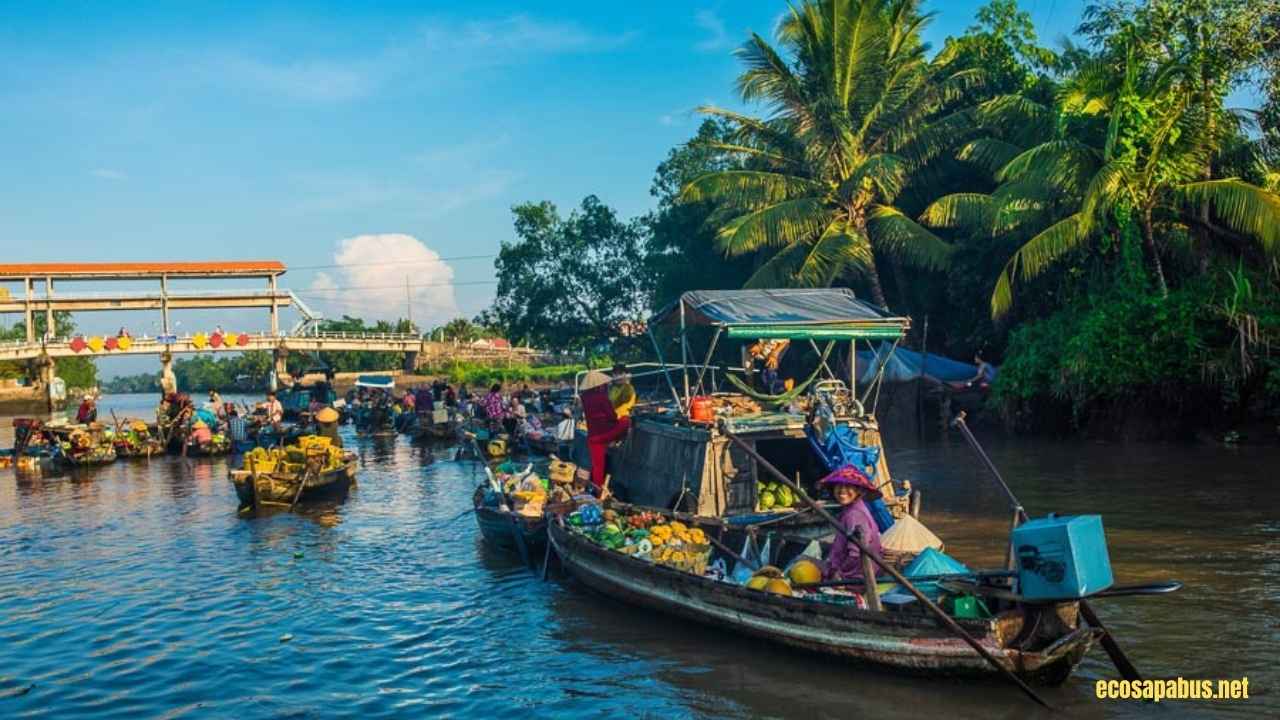 Can Tho floating market at dawn Mekong Delta