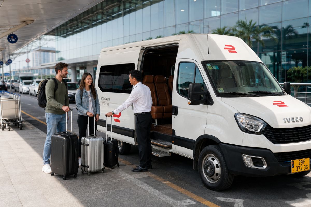 EcoSapa Bus Noi Bai Airport pickup for direct transfer from Hanoi airport to Sapa