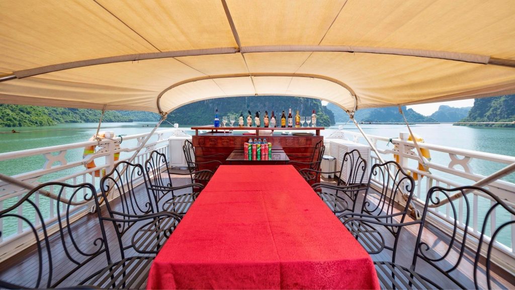 Amazing Sails Gallery Private Cruise sundeck and outdoor seating overlooking Halong Bay / Bai Tu Long Bay