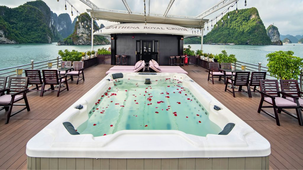 Athena Royal Cruise outdoor jacuzzi with bay view on Bai Tu Long Bay