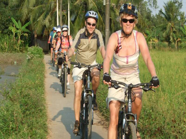 Biking through the stunning green fields