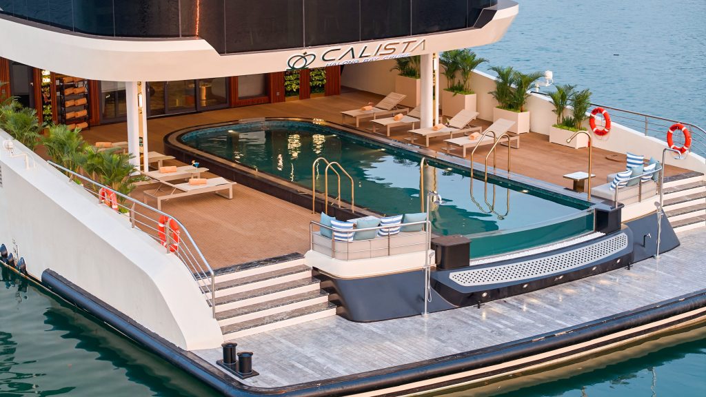 Calista Cruise pool and open deck overlooking Halong Bay