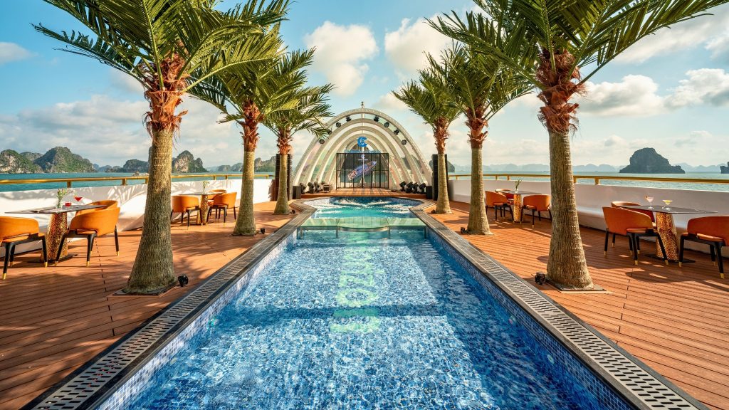 Catherine Horizon Cruise pool and open deck overlooking Halong Bay
