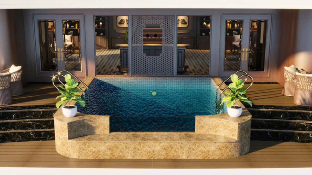 Cycad Grand Cruise pool and open deck overlooking Bai Tu Long Bay