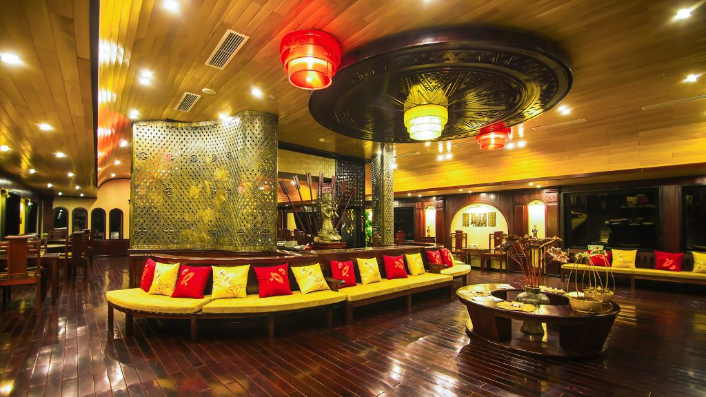 Dragon Legend Cruise lounge and bar area on board