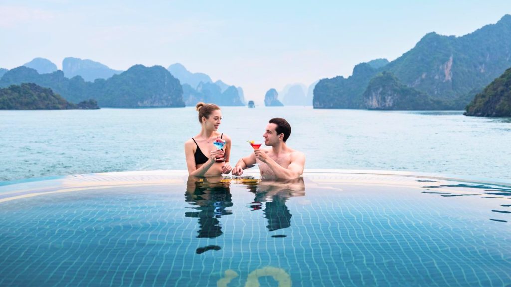Elite of the Seas Cruise pool and open deck overlooking Lan Ha Bay - Cat Ba Island