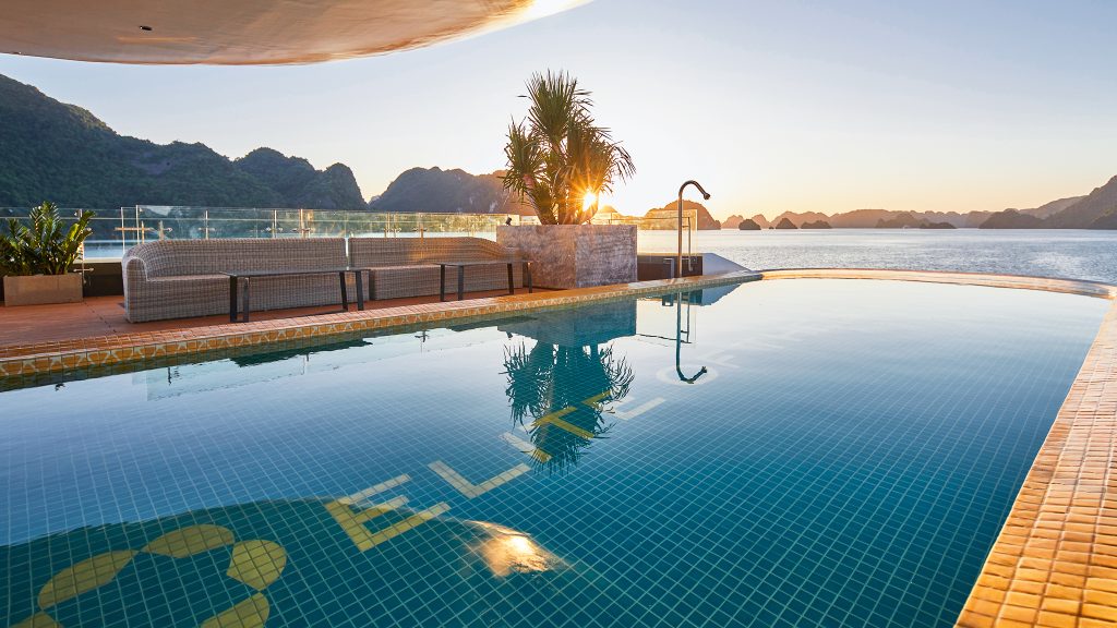 Elite of the Seas Cruise pool and open deck overlooking Lan Ha Bay - Cat Ba Island