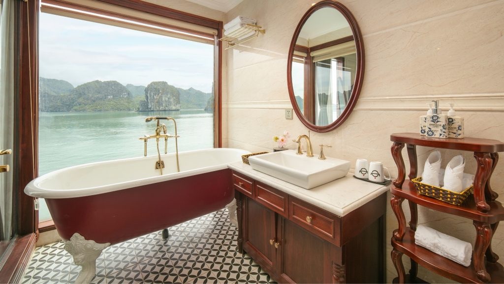 Emperor Cruises bathroom with bathtub on Emperor Cruises