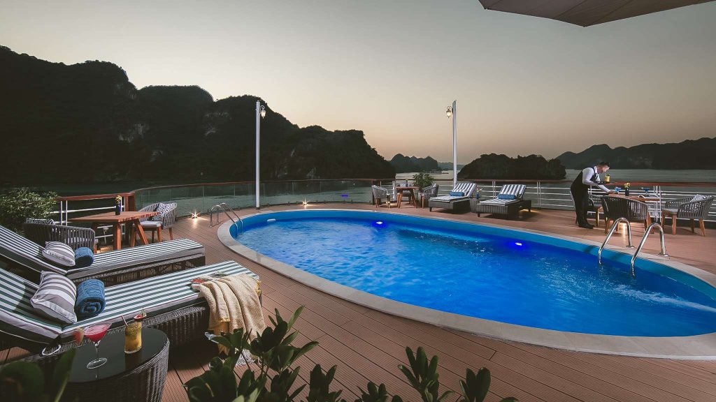Heritage Binh Chuan Cruise pool and open deck overlooking Lan Ha Bay