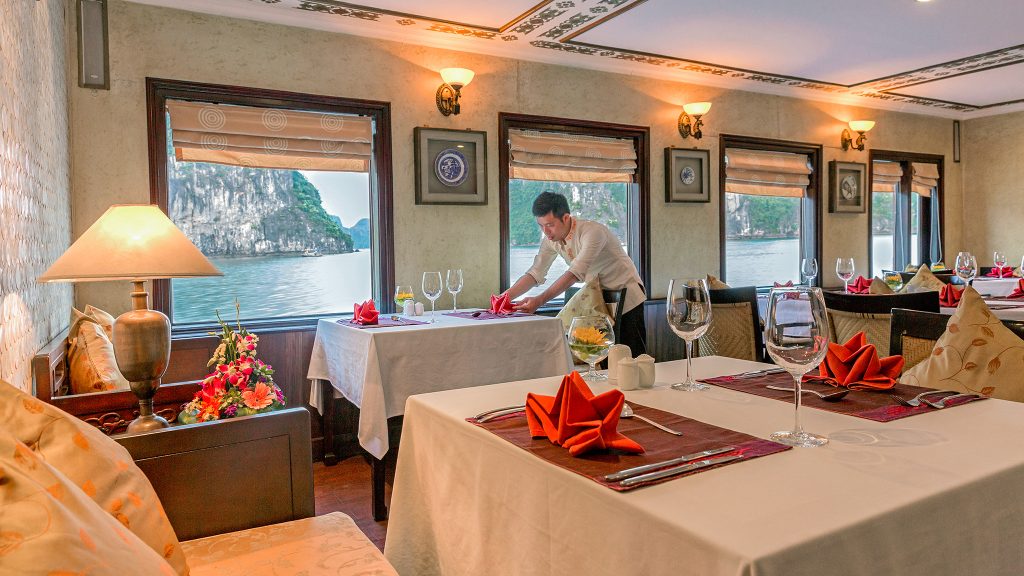 Heritage Line Violet Cruise restaurant and onboard dining area