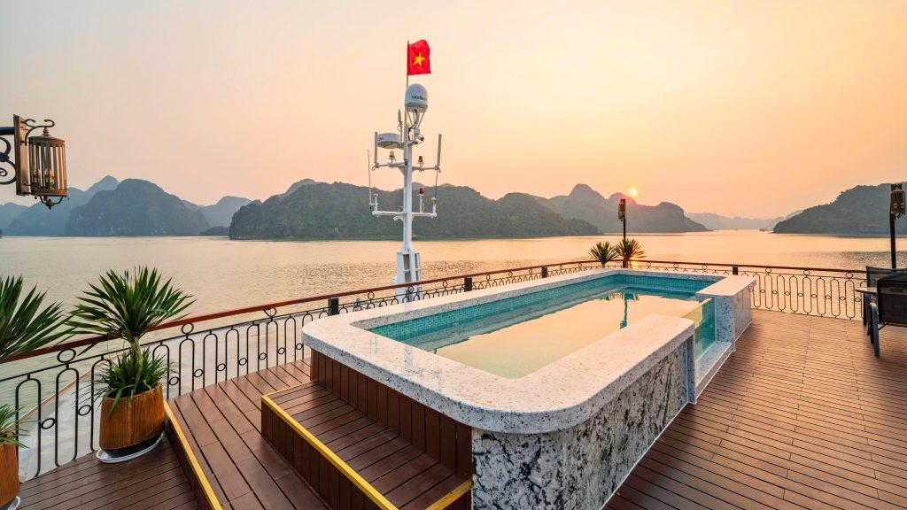 Indochine Grand Cruise pool and open deck overlooking Lan Ha Bay