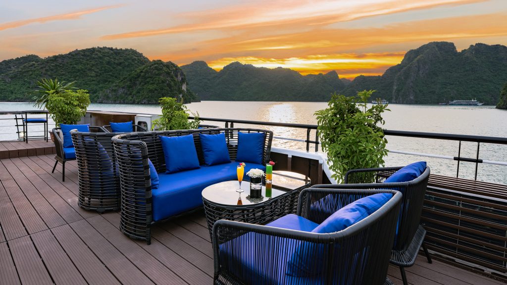 La Casta Cruise sundeck and outdoor seating overlooking Lan Ha Bay - Cat Ba Island