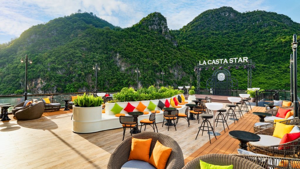 La Casta Star Cruise sundeck and outdoor seating overlooking Lan Ha Bay - Cat Ba Island