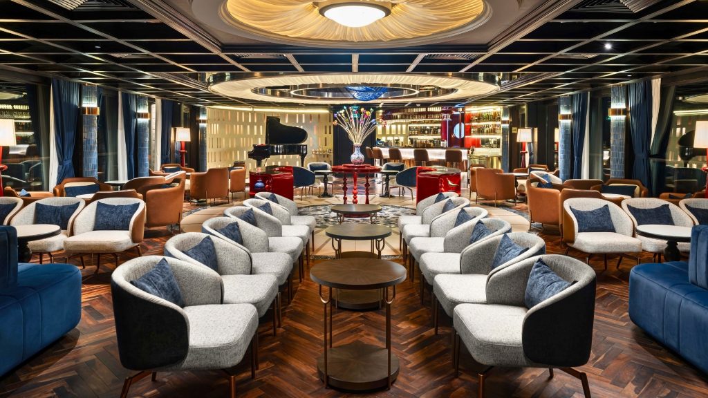 Lyra Grandeur Cruise lounge and bar area on board
