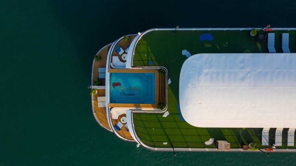 Mon Cheri Cruise sundeck and outdoor seating overlooking Lan Ha Bay - Cat Ba Island