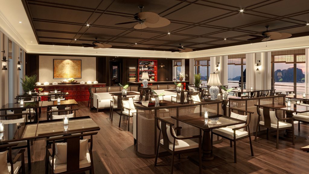 Nostalgia Sails restaurant and onboard dining area