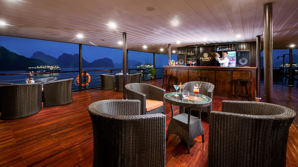 Peony Cruise sundeck and outdoor seating overlooking Lan Ha Bay - Cat Ba Island