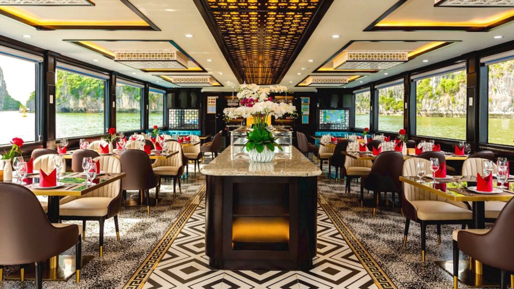 Queen Luxury Day Cruise restaurant and onboard dining area