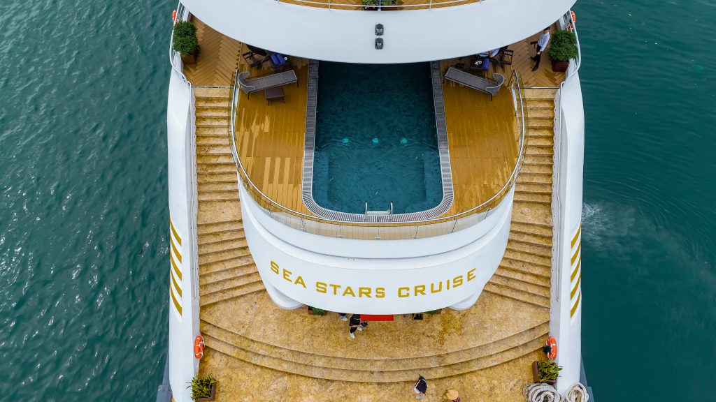 Sea Stars Cruise pool and open deck overlooking Halong Bay