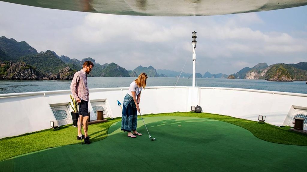 Stellar of the Seas Cruise sundeck and outdoor seating overlooking Lan Ha Bay - Cat Ba Island