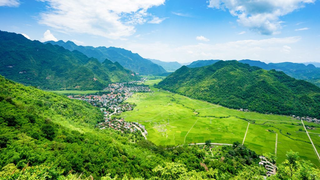 Top View Of Mai Chau Landscape in Trek through remote villages Na Meo & Na Mo