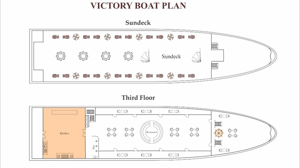 Victory Cruise sundeck and outdoor seating overlooking Halong Bay